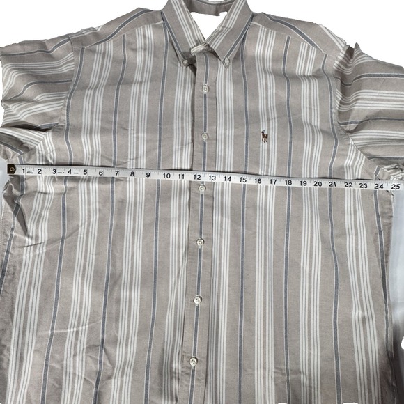 Ralph Lauren Shirt Yarmouth Men 16/34 Stripe Button-Down Beige/White Retro Faded - Picture 7 of 7